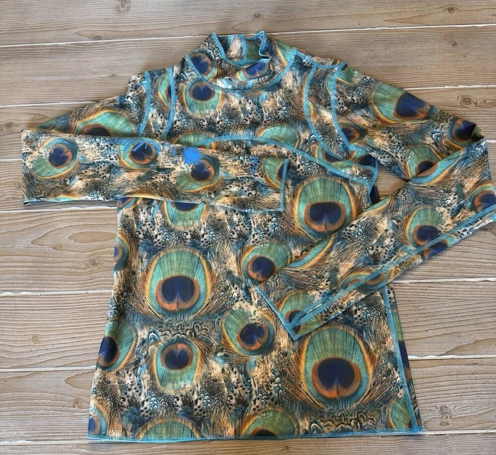 TutuBlue Swim Top Shirt Rashguard UPF50 Peacock Print Women’s Size Medium M